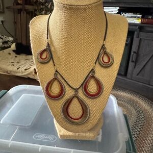 Chic Red and Silver Teardrop Necklace